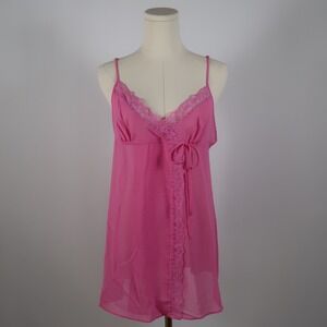 2005 Victoria's Secret Pink Lace Trim Babydoll Chemise Nightgown Slip Dress M